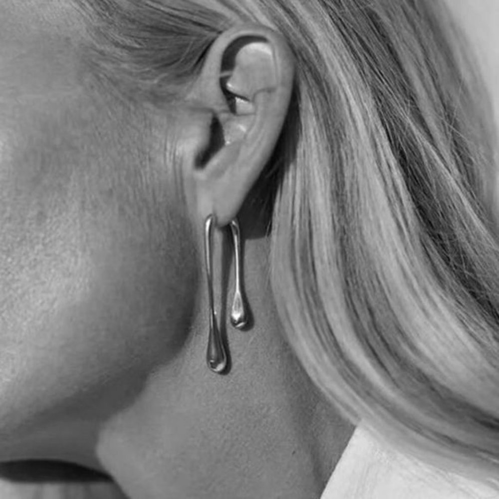Sleek Droplet Silver Dangle Earrings